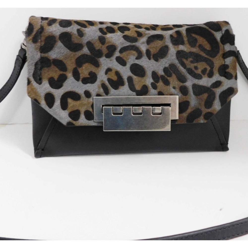 ZAC POSEN Eartha Envelope Animal Print Black Leather Crossbody Bag